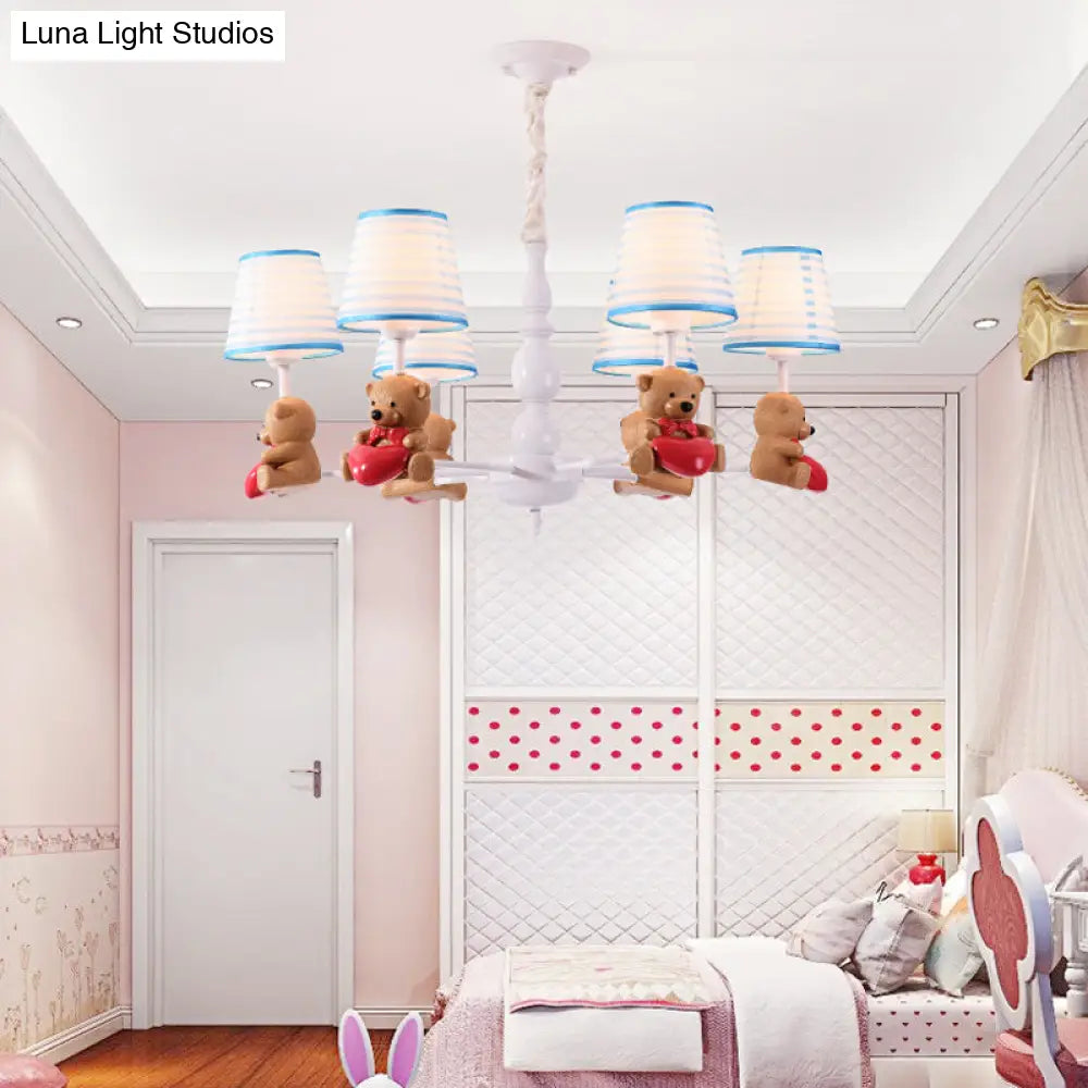 Brown Cartoon Tapered Shade Ceiling Light For Living Room - Fabric Chandelier Fixture