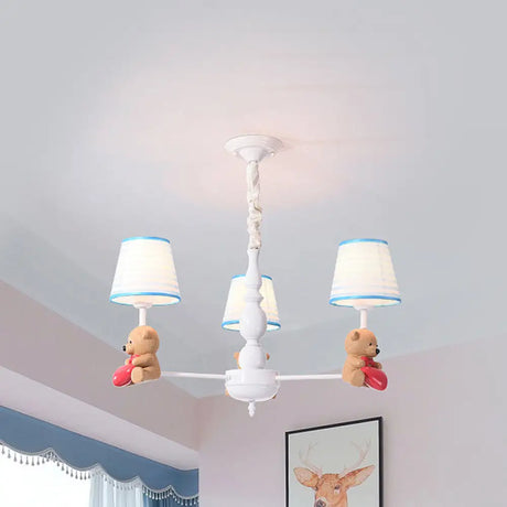Brown Cartoon Tapered Shade Ceiling Light For Living Room - Fabric Chandelier Fixture 3 /
