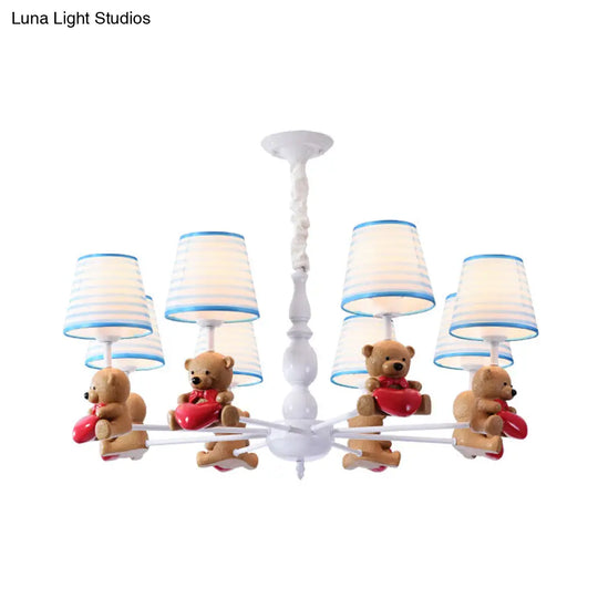 Brown Cartoon Tapered Shade Ceiling Light For Living Room - Fabric Chandelier Fixture