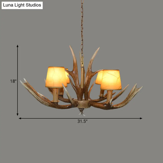 Brown Resin Branch Chandelier With Fabric Cone Shade - Traditional Pendant Light (4/6/8 Bulbs)