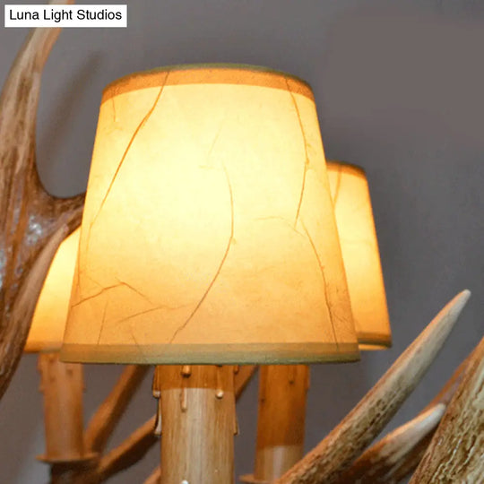 Brown Resin Branch Chandelier With Fabric Cone Shade - Traditional Pendant Light (4/6/8 Bulbs)