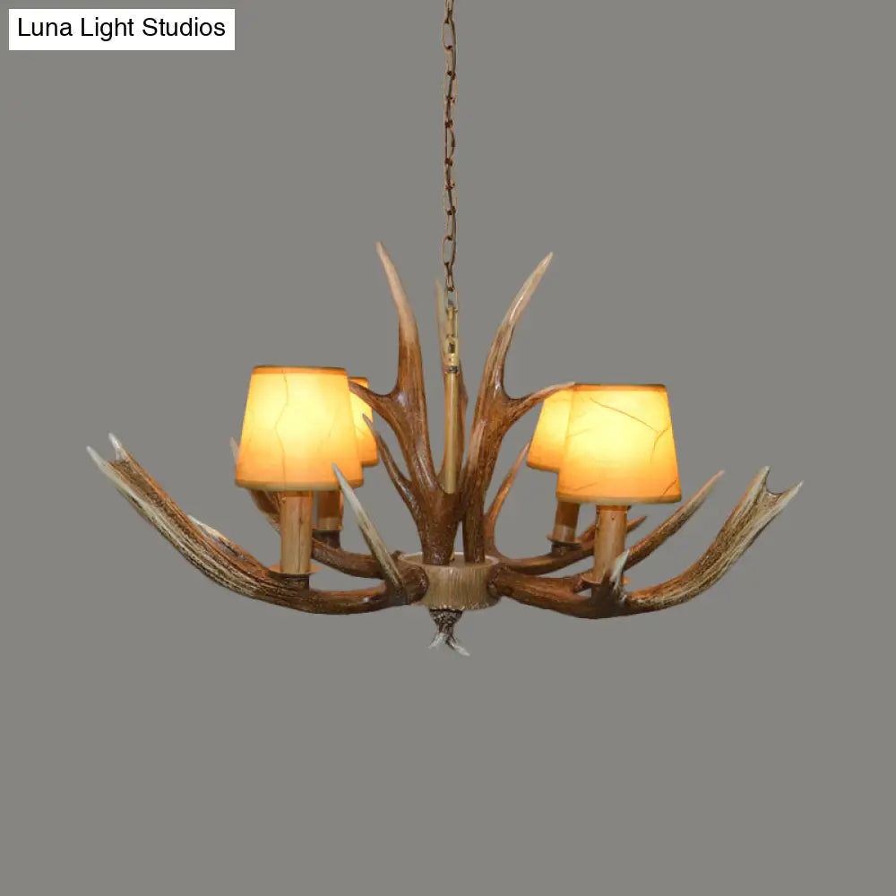 Brown Resin Branch Chandelier With Fabric Cone Shade - Traditional Pendant Light (4/6/8 Bulbs)