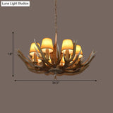Brown Resin Branch Chandelier With Fabric Cone Shade - Traditional Pendant Light (4/6/8 Bulbs)