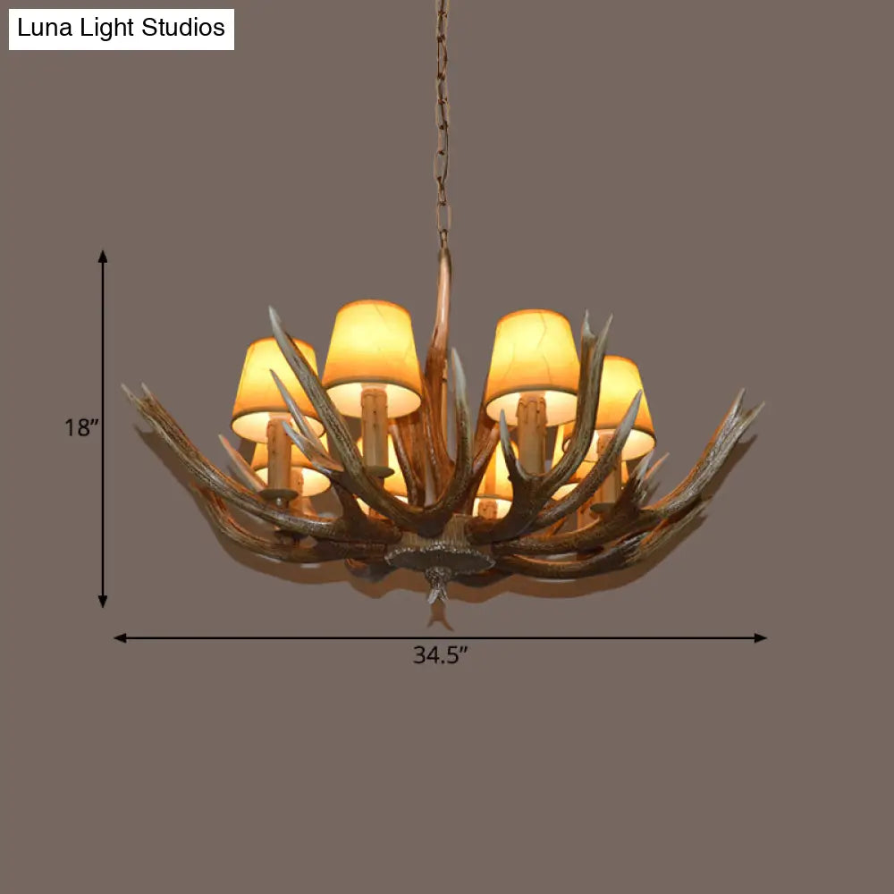 Brown Resin Branch Chandelier With Fabric Cone Shade - Traditional Pendant Light (4/6/8 Bulbs)