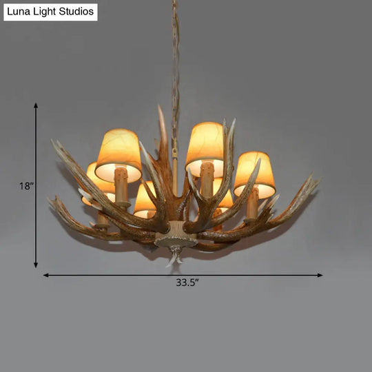 Brown Resin Branch Chandelier With Fabric Cone Shade - Traditional Pendant Light (4/6/8 Bulbs)