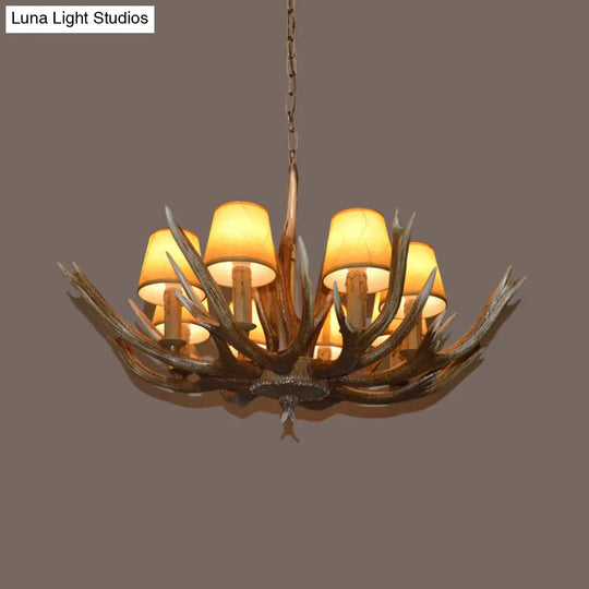 Brown Resin Branch Chandelier With Fabric Cone Shade - Traditional Pendant Light (4/6/8 Bulbs)