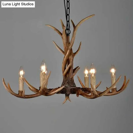 Brown Resin Chandelier Light Fixture - Traditional Antler Ceiling Lighting For Living Room