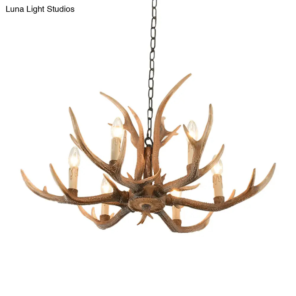 Brown Resin Hanging Chandelier Candelabra - 4/6/8-Bulb Traditional Suspension Light For Living Room