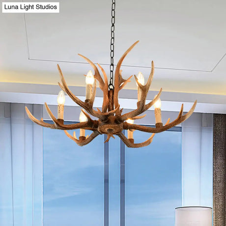 Brown Resin Hanging Chandelier Candelabra - 4/6/8-Bulb Traditional Suspension Light For Living Room