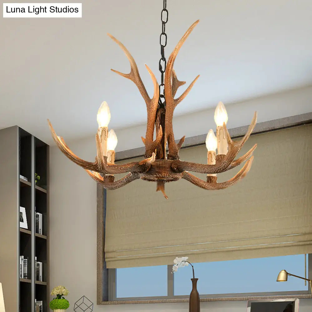 Brown Resin Hanging Chandelier Candelabra - 4/6/8-Bulb Traditional Suspension Light For Living Room