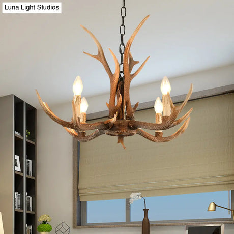 Brown Resin Hanging Chandelier Candelabra - 4/6/8-Bulb Traditional Suspension Light For Living Room
