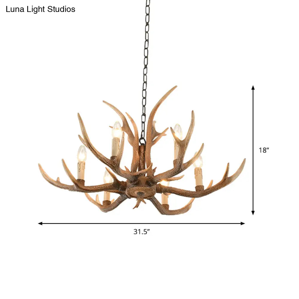 Brown Resin Hanging Chandelier Candelabra - 4/6/8-Bulb Traditional Suspension Light For Living Room