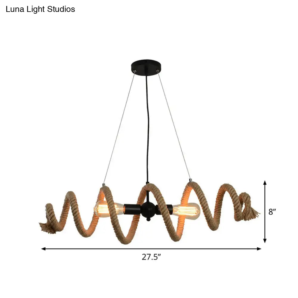 Brown Rope-Wrapped Helix Island Pendant: Farmhouse Edition - 2 Heads Ideal For Restaurants And
