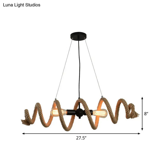 Brown Rope-Wrapped Helix Island Pendant: Farmhouse Edition - 2 Heads Ideal For Restaurants And
