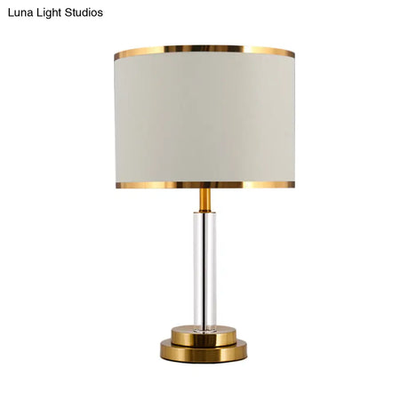 Burgundy/Beige Crystal Table Lamp With Traditional Fabric Shade - Elegant Circular Design