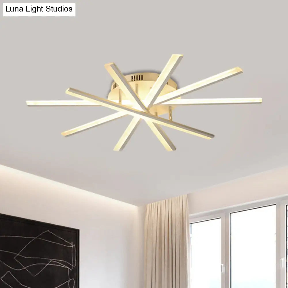 Burst Design Acrylic Ceiling Light - Modernist White Led Semi Flush Mount Lighting In Warm/White