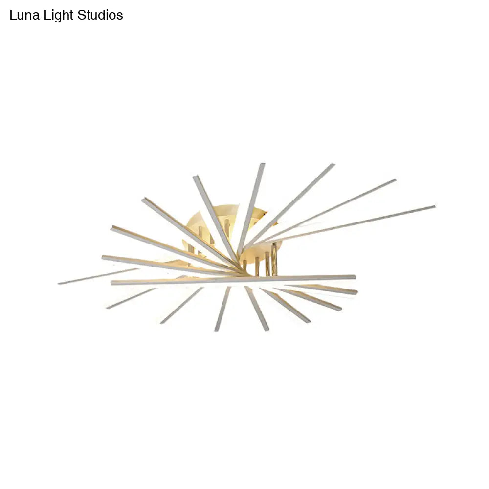 Burst Design Acrylic Ceiling Light - Modernist White Led Semi Flush Mount Lighting In Warm/White