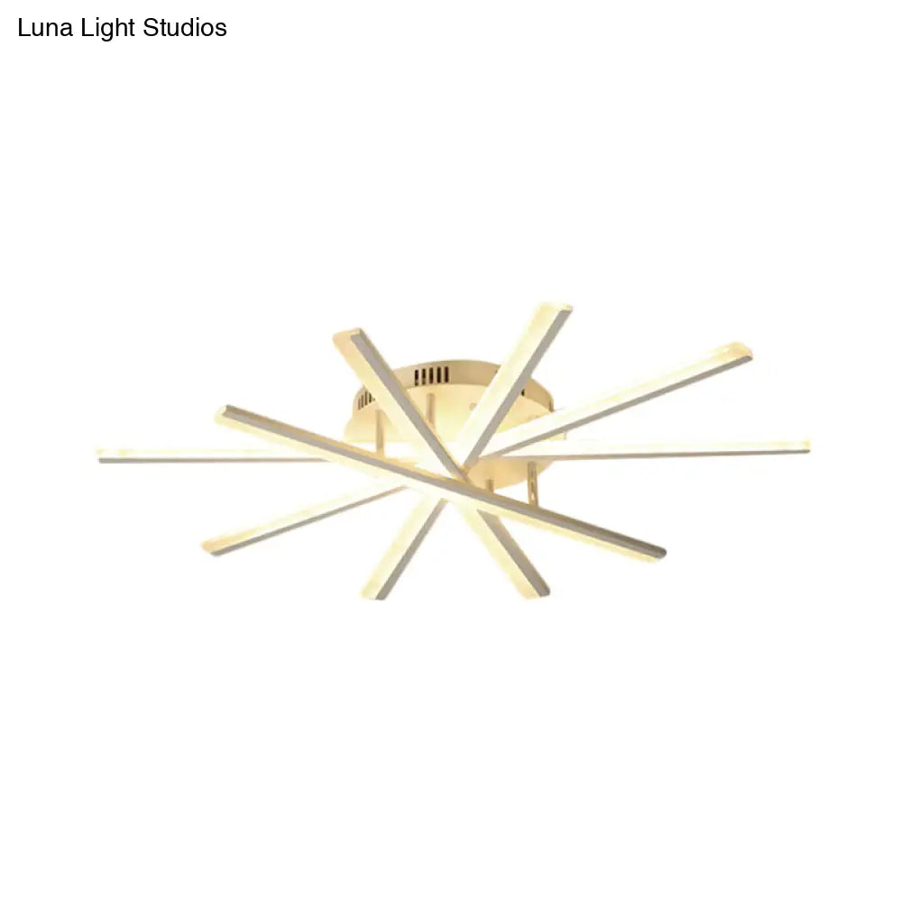 Burst Design Acrylic Ceiling Light - Modernist White Led Semi Flush Mount Lighting In Warm/White