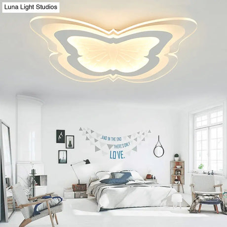 Butterfly Led Ceiling Light For Kindergarten Hallway - White Insect - Themed Acrylic Flush Mount