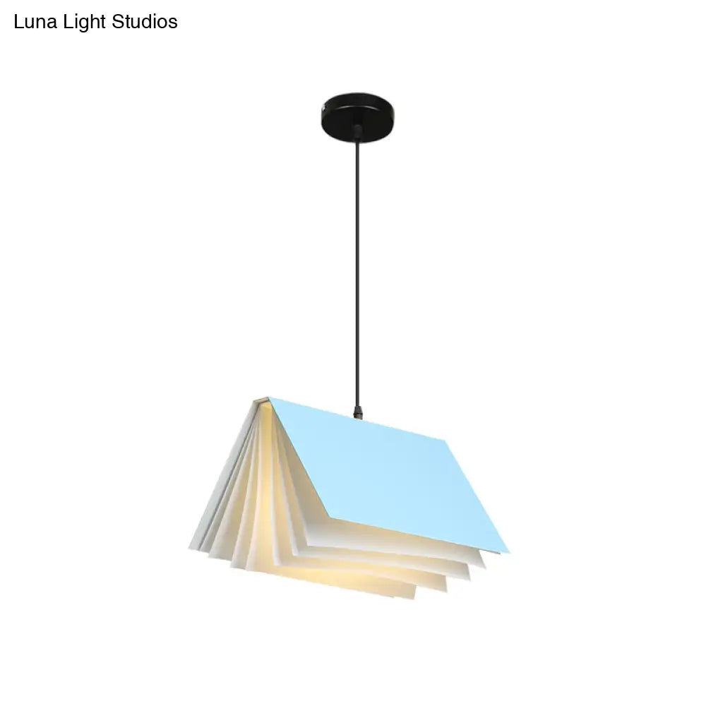 Cafe Pendant Lamp - Book Design Metal Construction Single-Bulb Macaron Ceiling Hang Light In