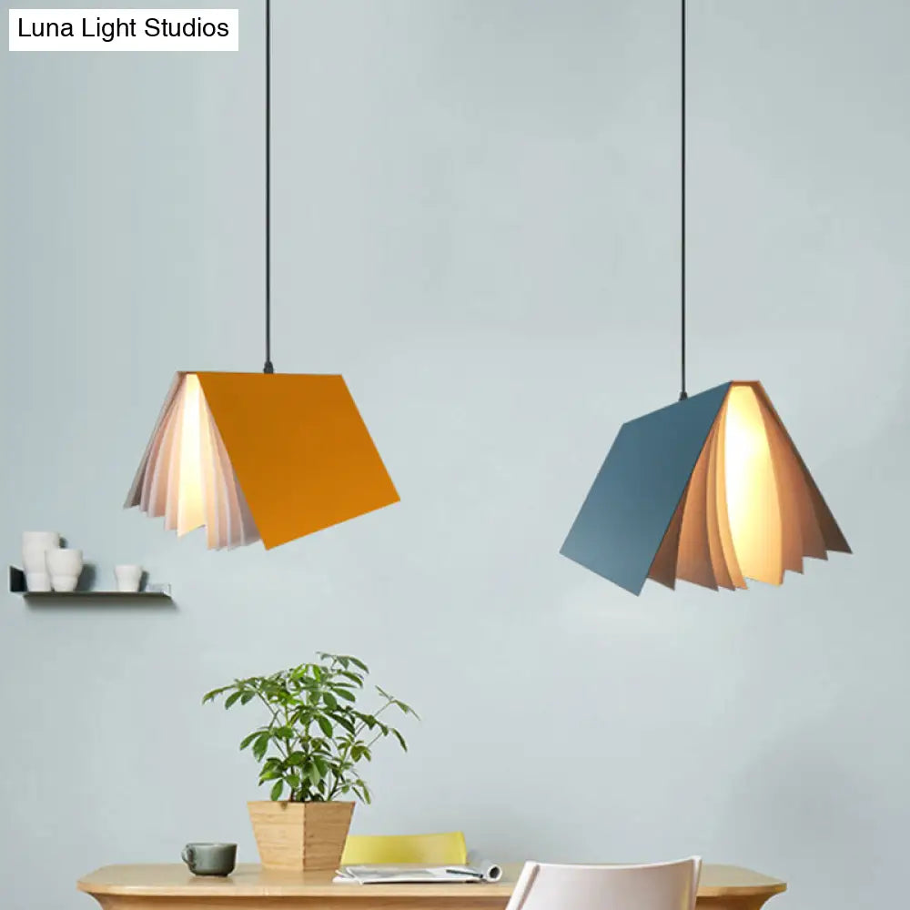 Cafe Pendant Lamp - Book Design Metal Construction Single-Bulb Macaron Ceiling Hang Light In