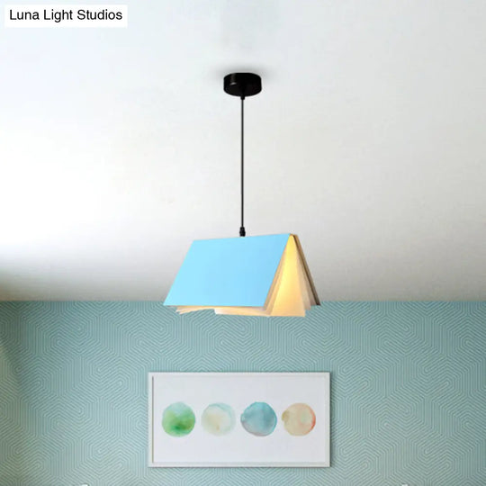 Cafe Pendant Lamp - Book Design Metal Construction Single-Bulb Macaron Ceiling Hang Light In