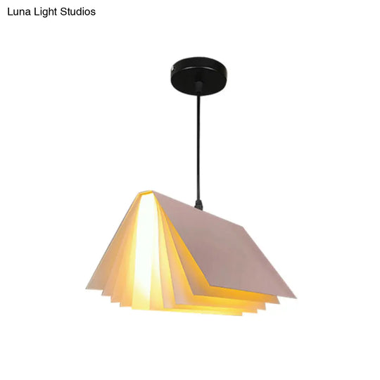 Cafe Pendant Lamp - Book Design Metal Construction Single-Bulb Macaron Ceiling Hang Light In