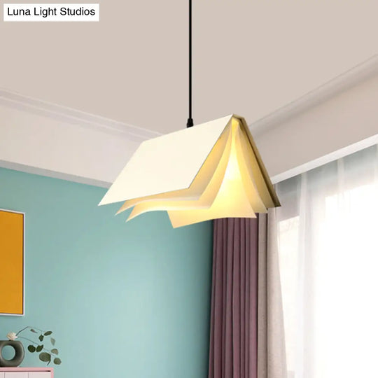Cafe Pendant Lamp - Book Design Metal Construction Single-Bulb Macaron Ceiling Hang Light In