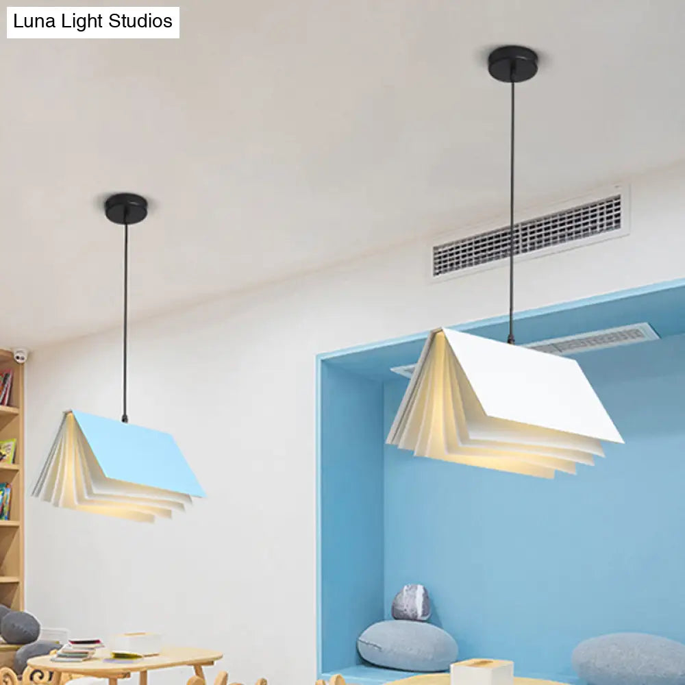 Cafe Pendant Lamp - Book Design Metal Construction Single-Bulb Macaron Ceiling Hang Light In