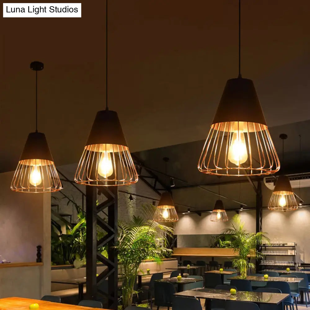 Industrial Warehouse Style Black Iron Suspension Light - Cage Restaurant Hanging Ceiling / Water