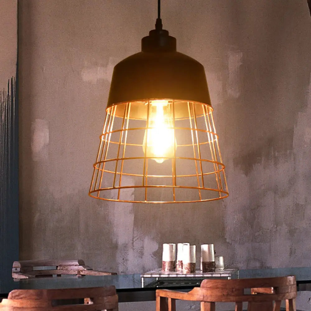 Cage Restaurant Ceiling Light - Warehouse-Style Black Iron Suspension Lighting / Badminton