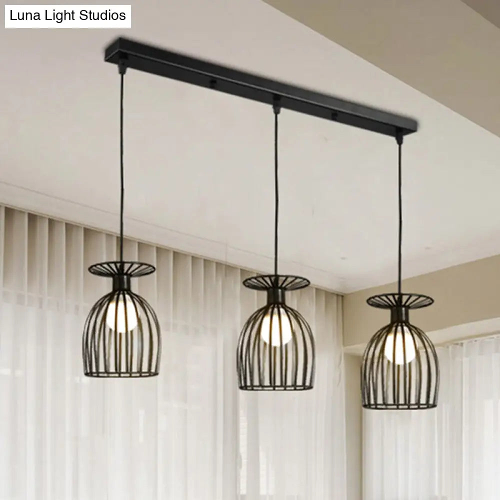 Industrial Metal Pendant Light With Wine Glass Cage Shade - 3 Lights Black/White Perfect For Dining