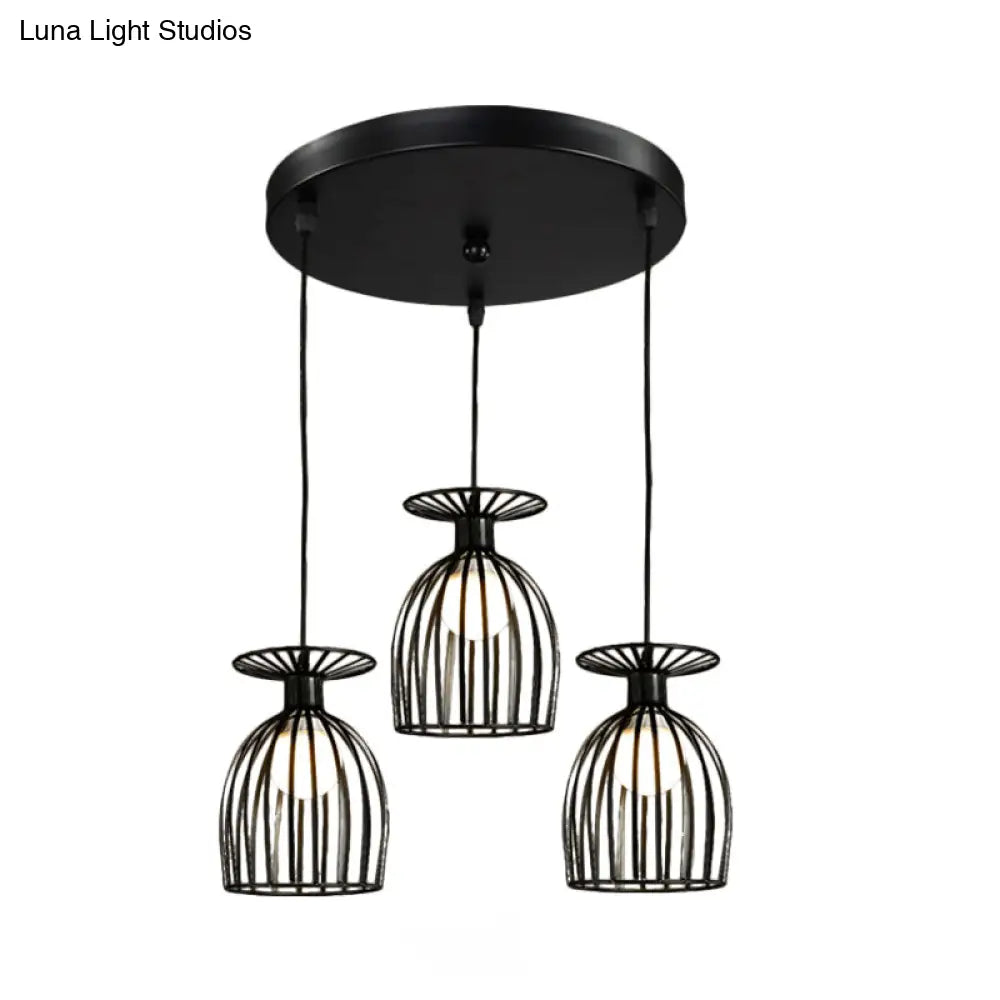 Industrial Metal Pendant Light With Wine Glass Cage Shade - 3 Lights Black/White Perfect For Dining
