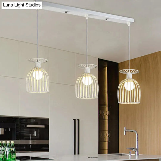 Industrial Metal Pendant Light With Wine Glass Cage Shade - 3 Lights Black/White Perfect For Dining