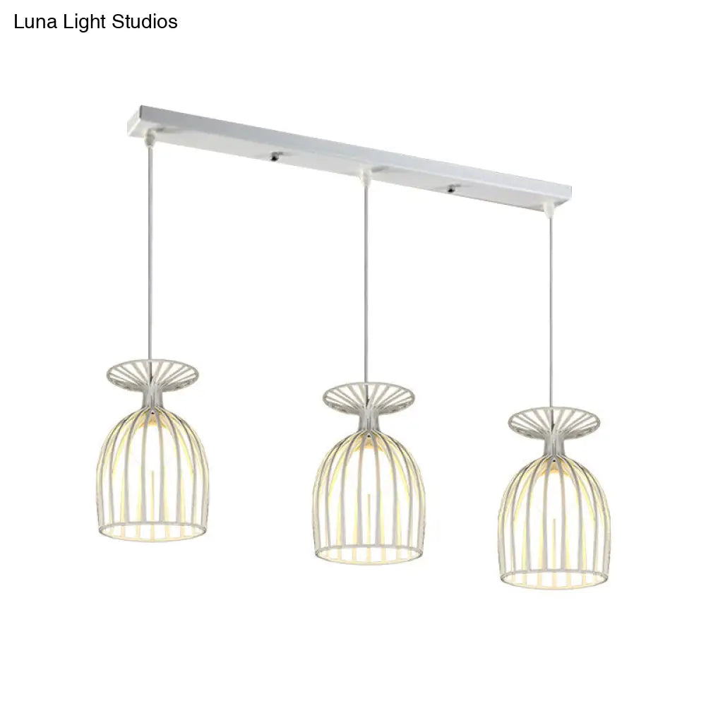 Industrial Metal Pendant Light With Wine Glass Cage Shade - 3 Lights Black/White Perfect For Dining