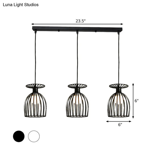 Industrial Metal Pendant Light With Wine Glass Cage Shade - 3 Lights Black/White Perfect For Dining