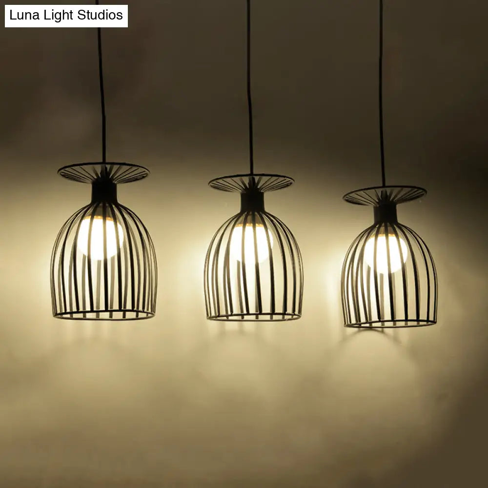 Cage Shade Pendant Light Fixture - Wine Glass & Metal Industrial Ceiling For Dining Room