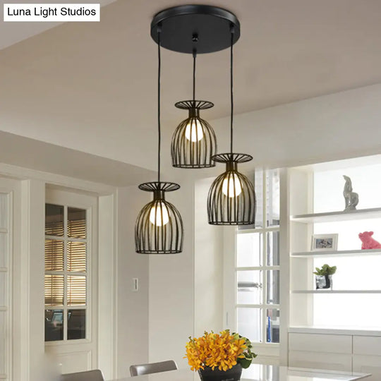 Cage Shade Pendant Light Fixture - Wine Glass & Metal Industrial Ceiling For Dining Room