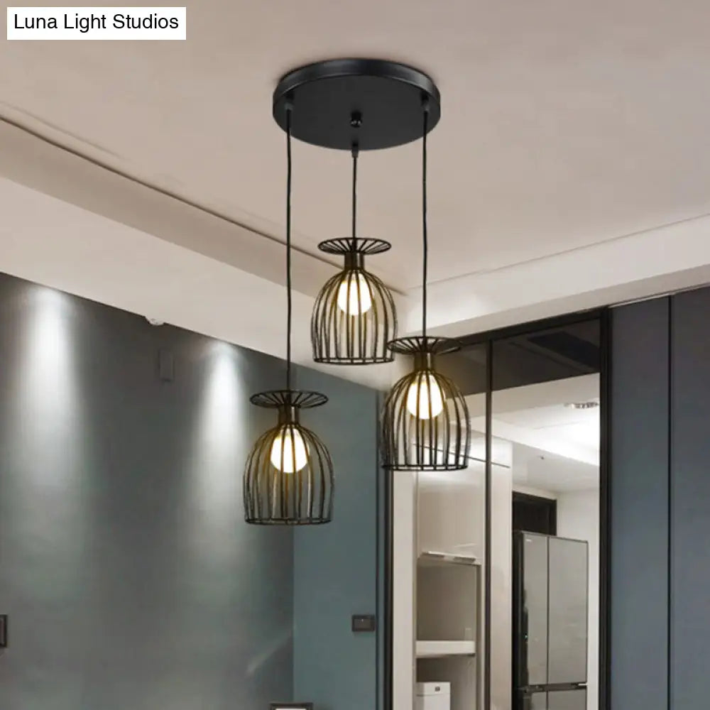 Cage Shade Pendant Light Fixture - Wine Glass & Metal Industrial Ceiling For Dining Room