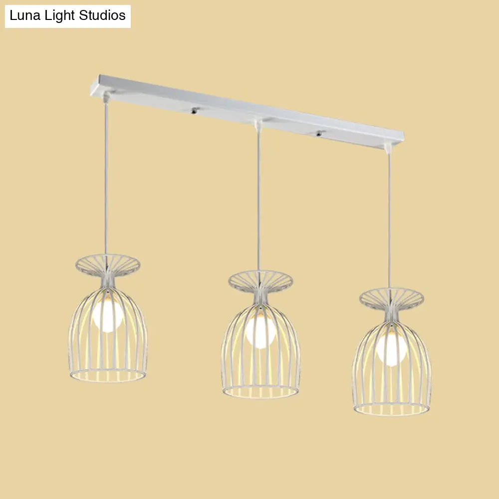 Cage Shade Pendant Light Fixture - Wine Glass & Metal Industrial Ceiling For Dining Room
