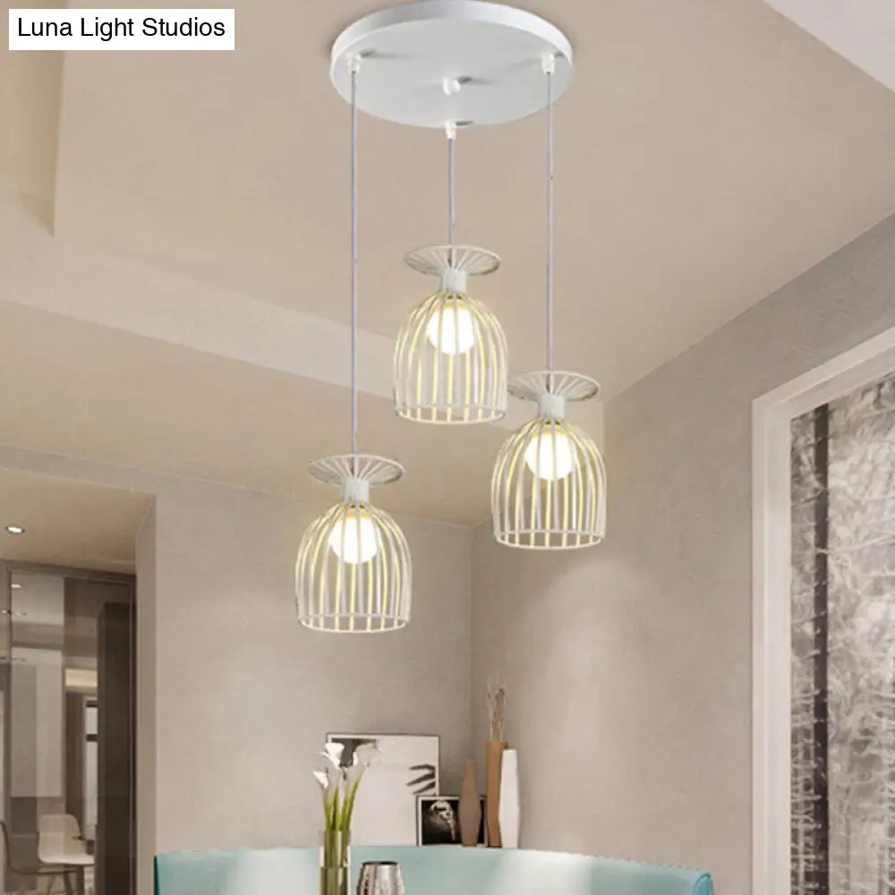 Industrial Metal Pendant Light With Wine Glass Cage Shade - 3 Lights Black/White Perfect For Dining