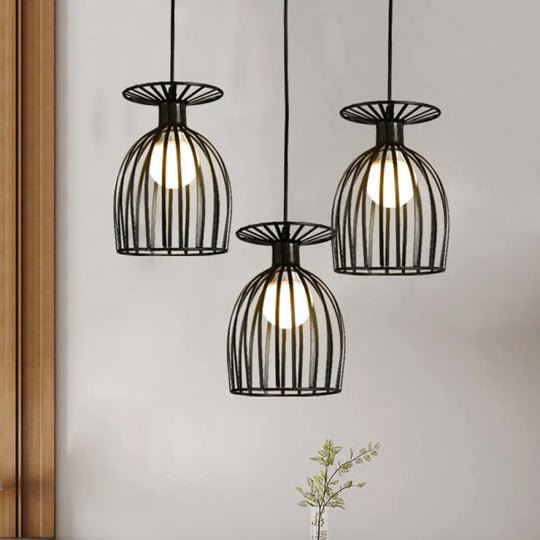 Cage Shade Pendant Light Fixture - Wine Glass & Metal Industrial Ceiling For Dining Room