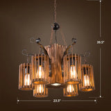 Cage Style Industrial Chandelier: Wooden Brown And Black Suspension Light For Living Room 6 / Wood