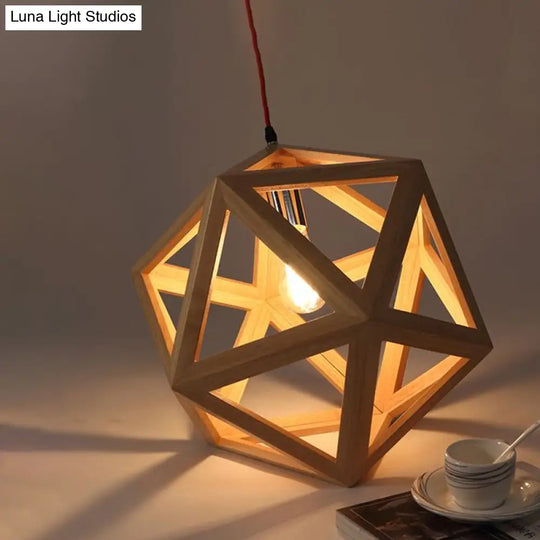 Cage Wood Pendant Light For Dining Room - 1-Head Ceiling Fixture In 15/19 Size