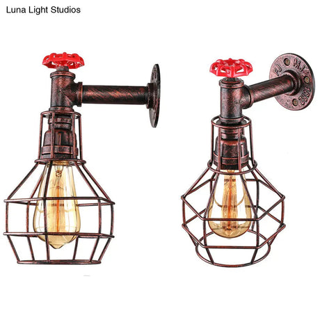 Caged Vintage Corridor Wall Sconce With Valve Deco And 1 Light In Black/Bronze