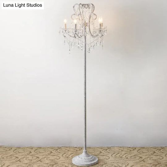 Candle Metallic Stand Up Lamp Traditional 5 Heads Living Room Floor Lighting With Crystal Draping