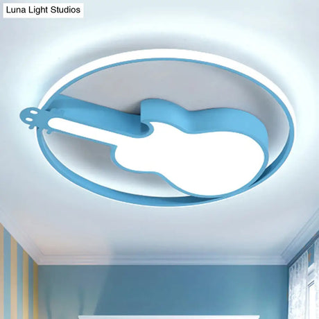 Candy-Colored Guitar Acrylic Flush Mount Led Ceiling Light For Game Rooms Blue / 18 Warm