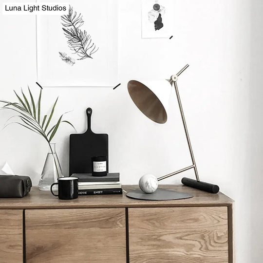Modern White And Brass Cone Night Light 1-Head Metal Table Lamp Ideal For Bedroom