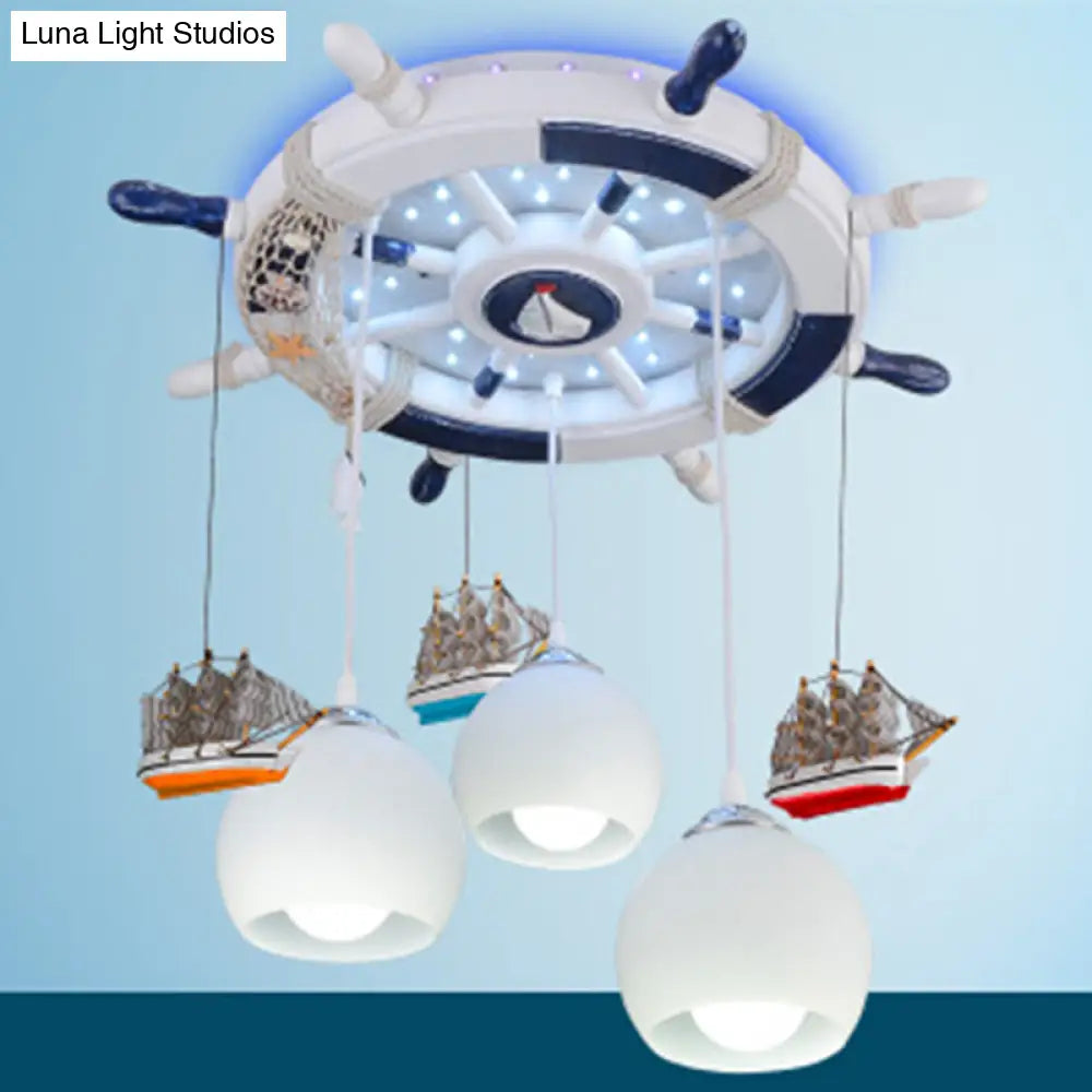 Cartoon 3 Bulb Cream Glass Dome Ceiling Light – Flush Mount With Rudder Canopy (White) White / 25.5’