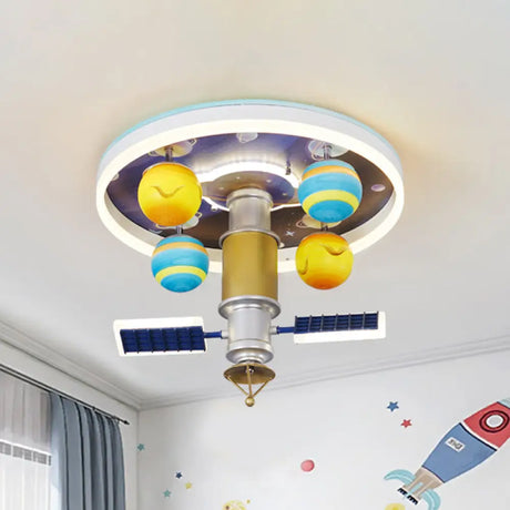 Cartoon Acrylic Led Kid - Bedroom Flush Ceiling Lamp In Yellow And Blue - Satellite Mount Fixture